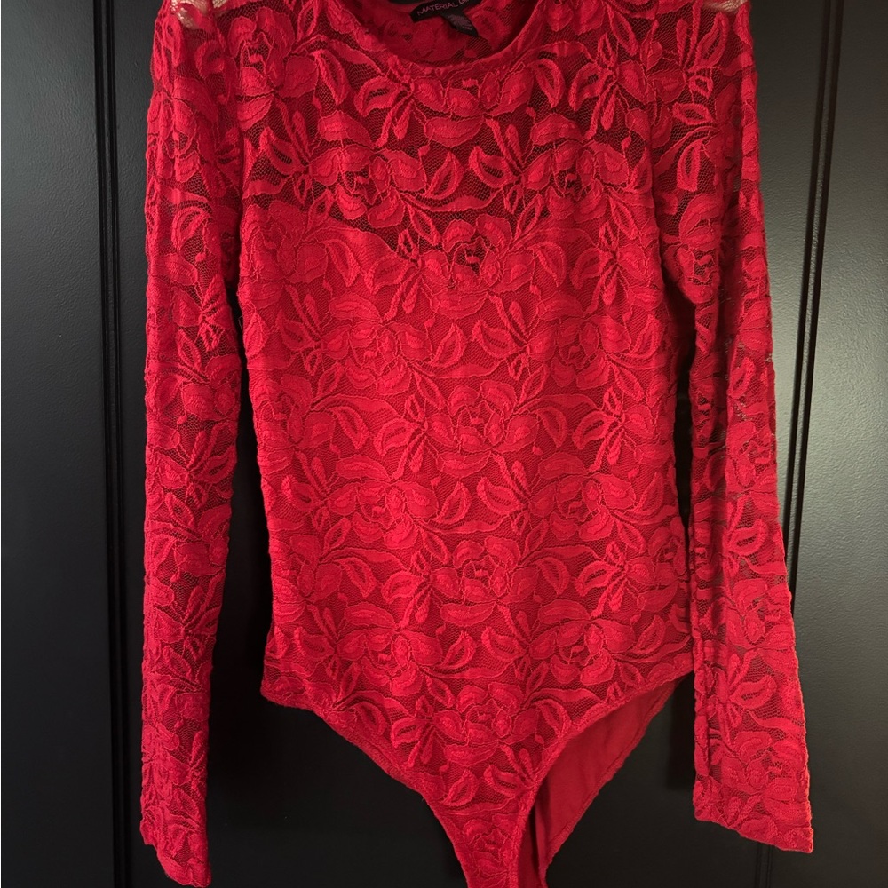 Material Girl Vibrant Red Lace Bodysuit